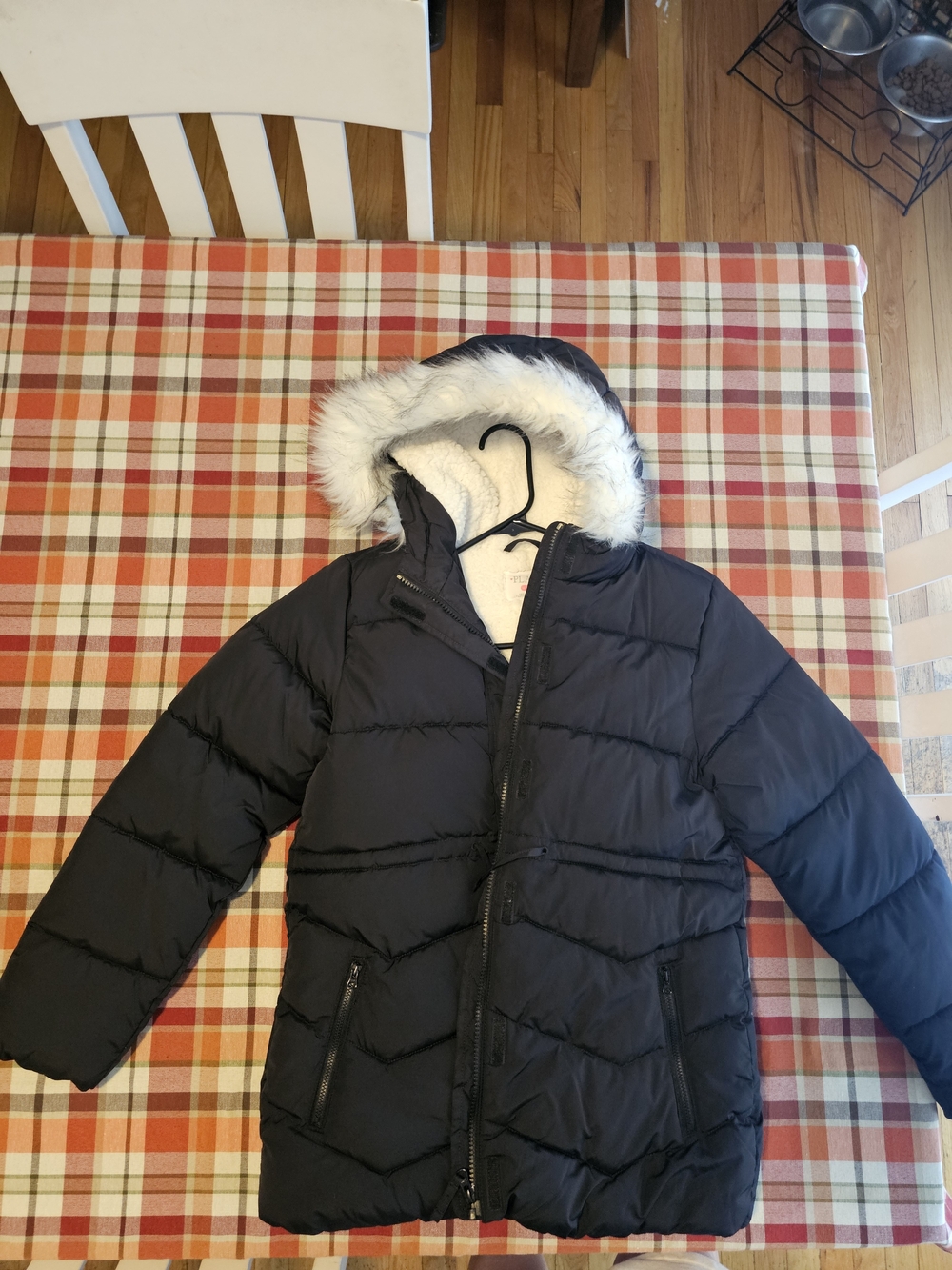 The Children's Place Black Puffer Coat with Faux Fur Hood